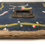 Antique Blue Painted Trunk Side with Yellow Bird on Branch