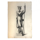 Early 19th Century French Neoclassical Charcoal Drawing of Caryatid with Oar