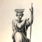 Early 19th Century French Neoclassical Charcoal Drawing of Caryatid with Oar