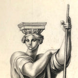 Early 19th Century French Neoclassical Charcoal Drawing of Caryatid with Oar