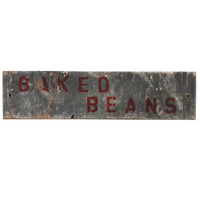 Baked Beans and Turkey, Much Weathered Old Stencil Painted Sign from Maine