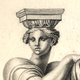 Early 19th Century French Neoclassical Charcoal Drawing of Caryatid with Oar