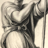 Early 19th Century French Neoclassical Charcoal Drawing of Caryatid with Oar