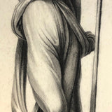 Early 19th Century French Neoclassical Charcoal Drawing of Caryatid with Oar