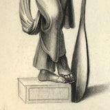 Early 19th Century French Neoclassical Charcoal Drawing of Caryatid with Oar