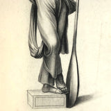 Early 19th Century French Neoclassical Charcoal Drawing of Caryatid with Oar