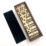 Lovely Antique Bone and Ebony Double Six Dominoes with Brass Spinners, Complete Set