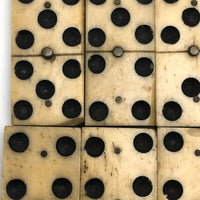 Lovely Antique Bone and Ebony Double Six Dominoes with Brass Spinners, Complete Set