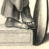 Early 19th Century French Neoclassical Charcoal Drawing of Caryatid with Oar