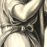 Early 19th Century French Neoclassical Charcoal Drawing of Caryatid with Oar