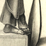 Early 19th Century French Neoclassical Charcoal Drawing of Caryatid with Oar