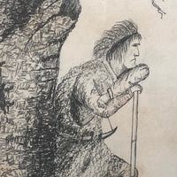 1884 Graphite Drawing of Pensive Native American by Adella Fanton