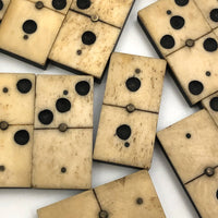 Lovely Antique Bone and Ebony Double Six Dominoes with Brass Spinners, Complete Set