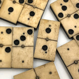 Lovely Antique Bone and Ebony Double Six Dominoes with Brass Spinners, Complete Set