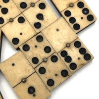 Lovely Antique Bone and Ebony Double Six Dominoes with Brass Spinners, Complete Set