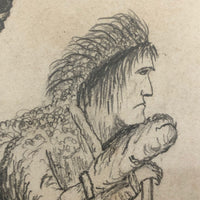 1884 Graphite Drawing of Pensive Native American by Adella Fanton