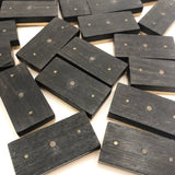 Lovely Antique Bone and Ebony Double Six Dominoes with Brass Spinners, Complete Set