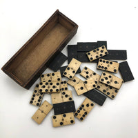Lovely Antique Bone and Ebony Double Six Dominoes with Brass Spinners, Complete Set