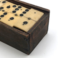 Lovely Antique Bone and Ebony Double Six Dominoes with Brass Spinners, Complete Set