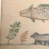Elmer S. Hill, Haydenville MA, 1880s Double-Sided Drawing with Lots of Animals