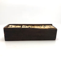 Lovely Antique Bone and Ebony Double Six Dominoes with Brass Spinners, Complete Set