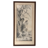 1884 Graphite Drawing of Pensive Native American by Adella Fanton