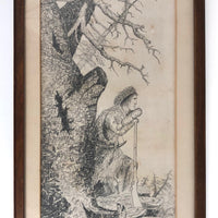 1884 Graphite Drawing of Pensive Native American by Adella Fanton