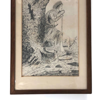 1884 Graphite Drawing of Pensive Native American by Adella Fanton