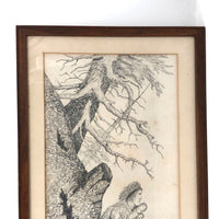 1884 Graphite Drawing of Pensive Native American by Adella Fanton