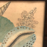 19th Century Seashells Watercolor Drawing, Signed, in Period Frame
