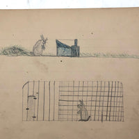 Elmer S. Hill, Haydenville MA, 1880s Drawing of Rabbit Before and After Trapping