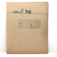 Elmer S. Hill, Haydenville MA, 1880s Drawing of Rabbit Before and After Trapping
