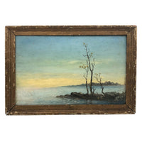 Lonely Trees Against Blue Sea and Sky, Oil on Board