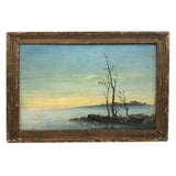 Lonely Trees Against Blue Sea and Sky, Oil on Board