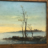 Lonely Trees Against Blue Sea and Sky, Oil on Board
