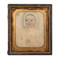 Delicate and Intense Antique Cased Watercolor Portrait of Young Child