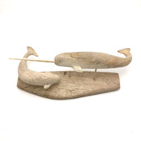 Nauyat Nunavut Inuit Whalebone Carving --Two Narwahl on Base