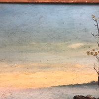 Lonely Trees Against Blue Sea and Sky, Oil on Board