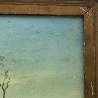 Lonely Trees Against Blue Sea and Sky, Oil on Board