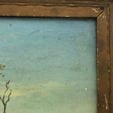 Lonely Trees Against Blue Sea and Sky, Oil on Board