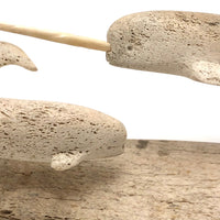 Nauyat Nunavut Inuit Whalebone Carving --Two Narwahl on Base