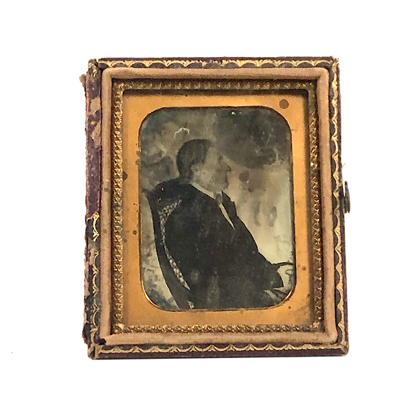 Early Ninth Plate Folk Art Daguerreotype of Man in Caned Chair