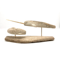 Nauyat Nunavut Inuit Whalebone Carving --Two Narwahl on Base