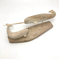 Nauyat Nunavut Inuit Whalebone Carving --Two Narwahl on Base