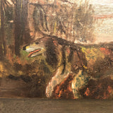 Dog After Pheasant, Old Folk Art Painting on Wood Panel
