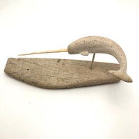 Nauyat Nunavut Inuit Whalebone Carving --Two Narwahl on Base