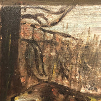 Dog After Pheasant, Old Folk Art Painting on Wood Panel