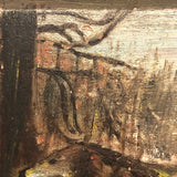 Dog After Pheasant, Old Folk Art Painting on Wood Panel
