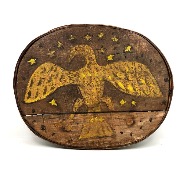 Wonderful American Folk Art Eagle Painting on French Wooden Box Lid, Presumed Civil War Era