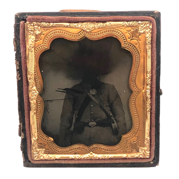 Haunting 1860s Sixth Plate Ambrotype of Headless Civil War Soldier
